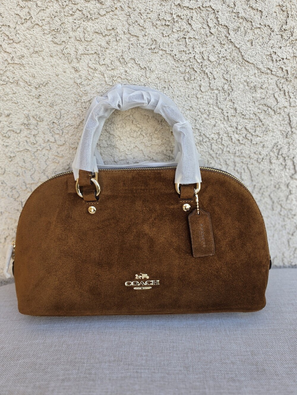 Coach Lara Suede Leather Satchel Bag Handbag Gold/Warm Brown NWT Authentic